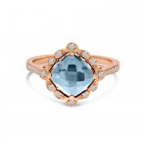 14K Rose Gold Cushion Aquamarine and Diamond Ring