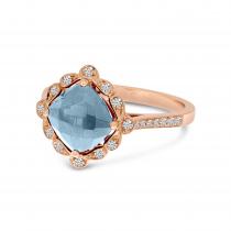 14K Rose Gold Cushion Aquamarine and Diamond Ring