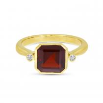 14K Yellow Gold Garnet Semi Precious Square Gold Halo Ring