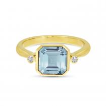 14K Yellow Gold Aquamarine Semi Precious Square Gold Halo Ring