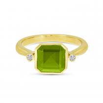 14K Yellow Gold Peridot Semi  Precious Square Gold Halo Ring