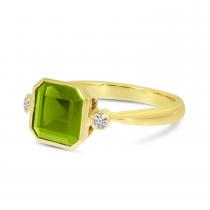 14K Yellow Gold Peridot Semi  Precious Square Gold Halo Ring