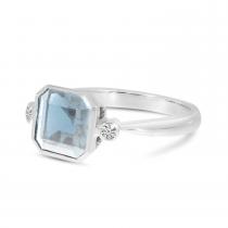 14K White Gold Aquamarine Semi Precious Square Gold Halo Ring