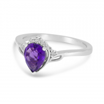 14K White Gold Amethyst Pear Millgrain Ring