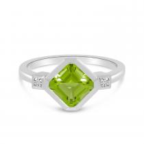 14K White Gold Square Peridot and Diamond Ring