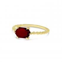 14K Yellow Gold Hexagon Garnet Beaded Ring