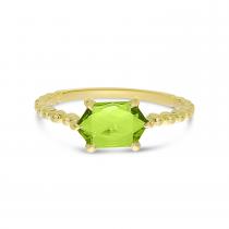 14K Yellow Gold Hexagon Peridot Beaded Ring