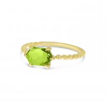 14K Yellow Gold Hexagon Peridot Beaded Ring