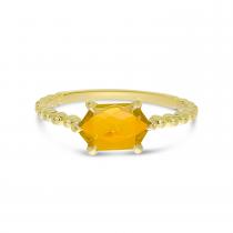 14K Yellow Gold Hexagon Citrine Beaded Ring