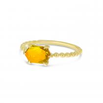 14K Yellow Gold Hexagon Citrine Beaded Ring