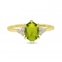 14K Yellow Gold Hexagon Peridot and Diamond Ring