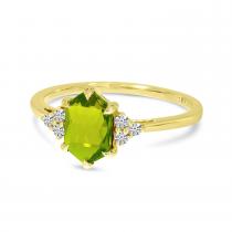 14K Yellow Gold Hexagon Peridot and Diamond Ring