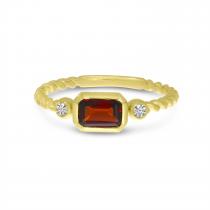 14K Yellow Gold Octagon Garnet and Diamond East to West Ring