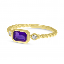 14K Yellow Gold Amethyst Semi Octagon Twist Band Ring