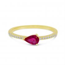 14K Yellow Gold Pear Ruby and Diamond East to West Ring