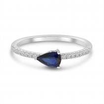 14K White Gold Pear Sapphire and Diamond East to West Ring