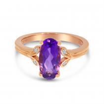 14K Rose Gold Oval Amethyst and Diamond Floral Ring