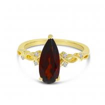 14K Yellow Gold Pear Garnet and Diamond Ring