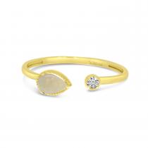 14K Yellow Gold Pear Opal with Round Diamond Duo Ring