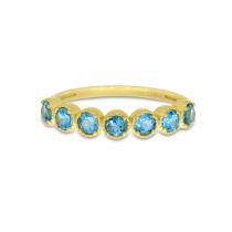 14K Yellow Gold Round Blue Topaz Millgrain Birthstone Band