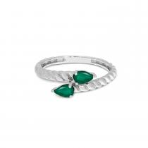 14K White Gold Pear Emerald Duo Ring