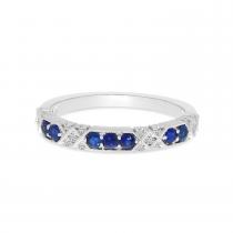 14K White Gold Round Sapphire and Diamond Band