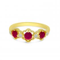 14K Yellow Gold Triple Round Ruby and Diamond Band