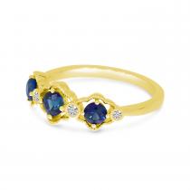 14K Yellow Gold Triple Round Sapphire and Diamond Band