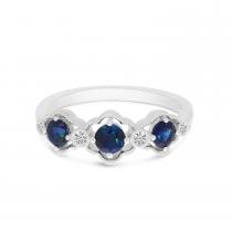 14K White Gold Triple Round Sapphire and Diamond Band