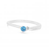 14K White Gold Round Blue Topaz and Diamond Twist Band