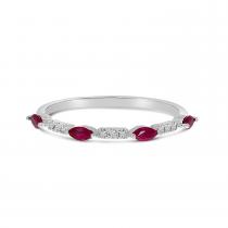 14K White Gold Marquise Ruby and Diamond Band