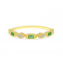 14K Yellow Gold Baguette Millgrain Emerald and Diamond Band