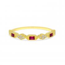 14K Yellow Gold Baguette Millgrain Ruby and Diamond Band