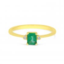 14K Yellow Gold Octagon Emerald and Diamond Ring