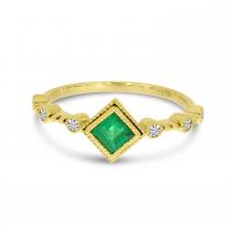 14K Yellow Gold Princess Emerald and Diamond Band