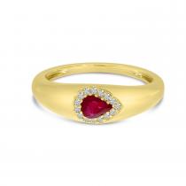 14K Yellow Gold Pear Ruby and Diamond East to West Band