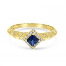 14K Yellow Gold Princess Sapphire and Diamond Halo Ring