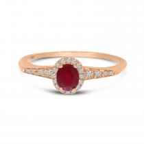 14K Yellow Gold Oval Ruby and Diamond Halo Ring