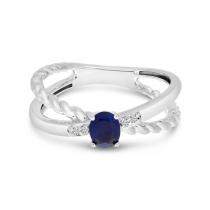 14K White Gold Oval Sapphire and Diamond Twist Band Crossover Ring