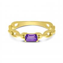 14K Yellow Gold Emerald Cut Amethyst with Link Band Ring