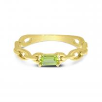 14K Yellow Gold Emerald Cut Peridot with Link Band Ring