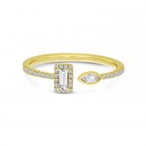 14K Yellow Gold Emerald Cut White Topaz and Diamond Duo Ring