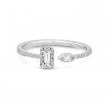 14K White Gold Emerald Cut White Topaz and Diamond Duo Ring