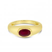 14K Yellow Gold Oval Ruby East to West Bezel Wide Band Ring