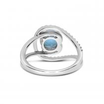 14K White Gold Round Blue Topaz Semi Precious Swirl Ring