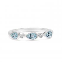 14K White Gold Triple Pear Aquamarine and Diamond Band Ring