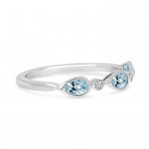 14K White Gold Triple Pear Aquamarine and Diamond Band Ring