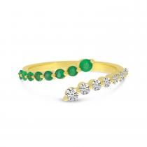 14K Yellow Gold Graduated Emerald and Diamond Precious Bypass Ring