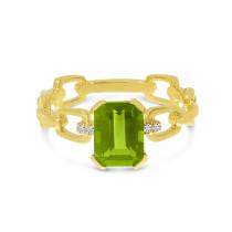 14K Yellow Gold Peridot Octagon & Diamond Link RIng