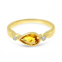 14K Yellow Gold Bezel Pear-Cut Semi and Diamond Ring